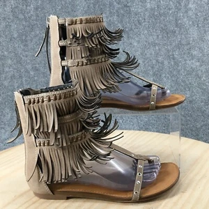 Sam And Libby Sandals Womens 7 Fringe Gladiator Festival Beige Flats Back Zip - Picture 1 of 16