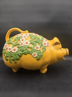 MCM Giant Floor Piggy Bank Floral Flowers Yellow Universal Statuary 1976 READ - Image 1 of 4