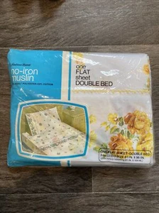 Vintage neu im Paket J C Penny gelb Blumen ein flaches Laken Doppelbett - Bild 1 von 4