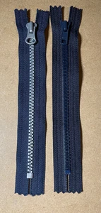 2x #5 YKK 7" Nylon Closed Zippers, Blue, 1 Teeth Silver and 1 Teeth Blue - Picture 1 of 1