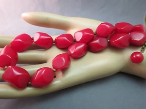 Rote Bakelit Art Deco Jumbo 22mm Perlen Halskette Strang Kirsche Nachlass 55g Germany - Bild 1 von 5