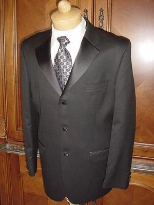 MENS JONES NEW YORK BLACK WOOL TUXEDO SZ 42L TUX SATIN TRIM  #D370  JNY - Image 1 of 4