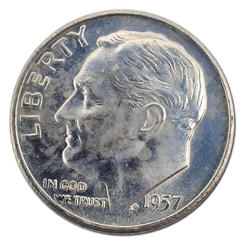 1957-D Uncirculated Roosevelt Dime MS Mint State 90% Silver Cover