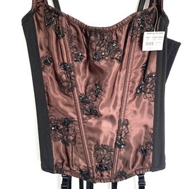 Fredericks Of Hollywood Espresso Chocolate Brown Embellish Lace Corset, 32 **NWT