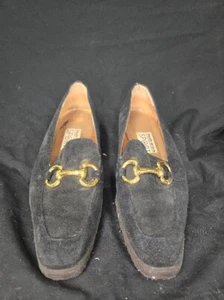 Vintage Classic timothy hitsman Black Suede Lug Sole Gold Horsebit Loafers 8 1/2 - Picture 1 of 3