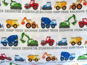 Build Your World White Border Stripe with Heavy Trucks and Construction Equipme - Picture 1 of 2