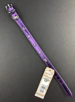 OmniPet Collar de Cuero PÚRPURA para Perros Mascotas con Tachuelas en Forma de Hueso 12" HECHO EN EE. UU. NUEVO Foto 1 de 4