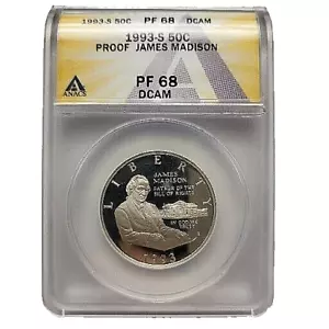1993-S Proof James Madison Bill Of Right Half Dollar ANACS PF 68 DCAM - Picture 1 of 4