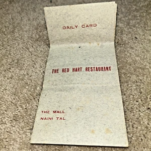 1945 THE RED HART RESTAURANTE MENU, NAINITAL, UTTARAKHAND India - Imagen 1 de 8