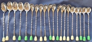 20 Vtg Stainless SWIZZLE SPOONS, Sticks, 1970's Japan - DRINK STIRRER Bakelite - Picture 1 of 8