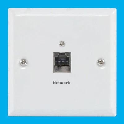 2x CAT5e RJ45 Acier Plaque Murale Blanc, Internet, Éthernet, Un Bande, Dos Boîte - Photo 1/4