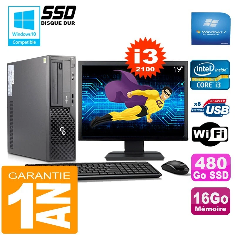 PC Fujitsu Esprimo E500 E85+ SFF I3-2100 16Go Scheibe 480Go SSD Wifi W7 Sieb 19 - Bild 1 von 1