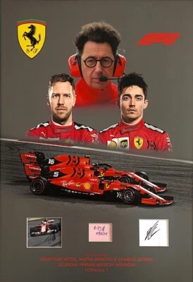 Sebastian Vettel, Mattia Binotto,  Leclerec F1 hand signed mounted frame NEW - Image 1 of 3