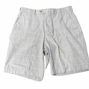 Pantalones Cortos de Golf Peter Millar Para Hombre 34 Caqui Tostado Beige Chino a Cuadros Frente Plano - Imagen 1 de 4