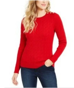Charter Club Women's Buttoned-Detail Cable-Knit Sweater, MSRP $59.50 - Picture 1 of 9