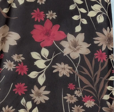 Tecido de chiffon viscose transparente flores de outono marrom chocolate 46"L x 5 jardas - Imagem 1 de 4