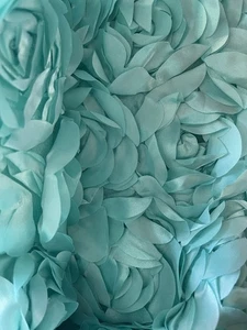Sale! Light Turquoise Blue Satin Rosette Embroidery Mesh Floral Fabric - Picture 1 of 3