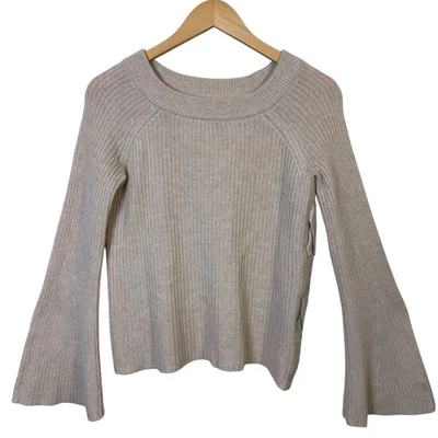 Suéter para mujer Only Mine XS manga campana cachemir acanalado beige recortado tejido top Foto 1 de 4