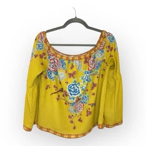 Flying Tomato Yellow Floral Boho Off-Shoulder Blouse – Size Large - Picture 1 of 5