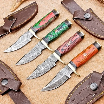 4 Pcs Damascus Blade Skinner Knives Set | 6" | Hard Wood, Leather Sheath IT-2946 - Image 1 of 4