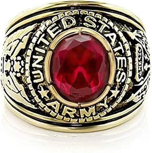 3Ct Oval Lab Created Ruby American Bowling Ring 14K Yellow Gold Plated - Picture 1 of 3