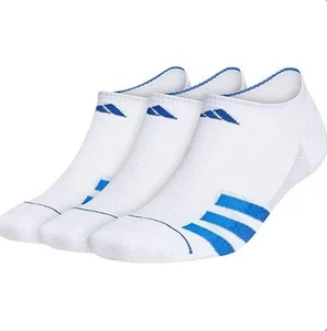 ADIDAS MEN’S SUPERLITE NO SHOW SOCKS 3 PAIRS SIZE LARGE WHT/BLUE NEW - Picture 1 of 11