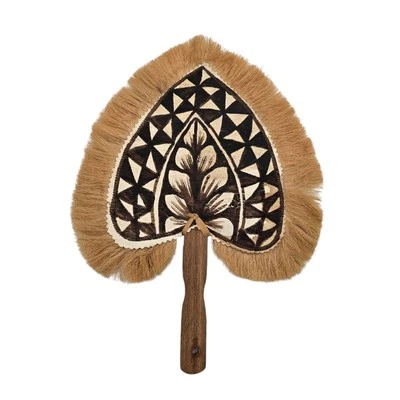 Abanico de mano vintage de césped pintado a mano Polinesia Pacífico Sur diseño floral Foto 1 de 4