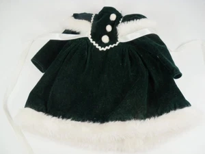 Vintage 1990 14 - 15" Doll Green Velvet Holiday Dress with White Faux Fur Trim - Picture 1 of 7