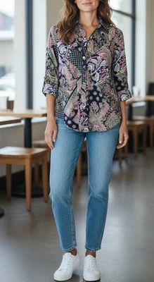 Lauren Ralph Lauren Paisley printed Top- size Petite M - Image 1 of 4