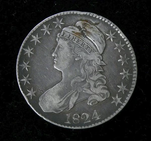 1824 CAPPED BUST HALF - CIRCULATED BETTER DATE , SEE PICTURES - Picture 1 of 2