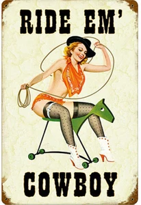 Ride 'Em Cowboy rusted metal pinup sign 450mm x 300mm (pst) - Picture 1 of 1