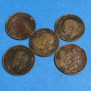 1914 1919 1917 1937 1940 CopperPenny Great Britain UK Circulated Penny Lot Of 5 - Picture 1 of 2