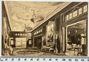 RMS AQUITANIA Smoke Room Postcard White Star Line Cunard Luxury Liner Interior - Picture 1 of 5