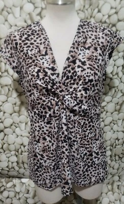 Gilligan O Malley Top Talla Grande Leopardo Cuello en V Negro Marrón Camisa para Dormir Salón Foto 1 de 4