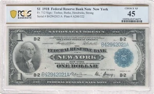 1918 $1 Federal Reserve Bank Note New York Fr#712 - PCGS 45 Choice XF - Picture 1 of 3