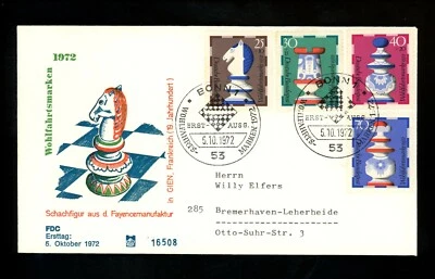 Postal History Germany FDC #B491-B494 Chess Pieces games 1972 - Image 1 of 2