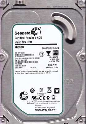 ST2000VM003 p/n: 1CT164-300 s/n: W1H f/w: SC23  WU 2014 2TB 3.5"  SATA A3-04 - Image 1 of 3