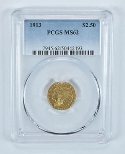 1913 $2.50 Indian Head Gold Quarter Eagle MS62 PCGS *9061 - Picture 1 of 3