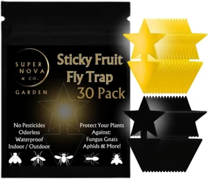 30Pk Sticky Fruit Fly Traps Star-Shaped Indoor Plants Outdoor Garden Double-Side - Picture 1 of 12