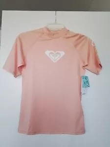 NEW Roxy Whole Hearted Short Sleeve Rashguard Swim Women's Medium Coral UPF 50 - Picture 1 of 9
