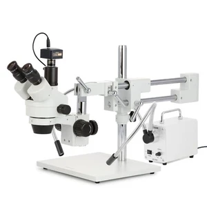 3.5X-45X Zoom Stereo Trinocular Boom Microscope with Dual LED Light+1.3MP Camera - Picture 1 of 16
