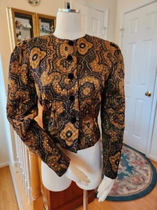 Silk Paisley Short Fitted Quilted Evening Jacket Size 6/8 - Picture 1 of 4