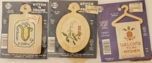 Vintage New NMI Needlemagic Cross stich Kit  3 Kits CORN BASIL WELCOME KITCHENS - Picture 1 of 12