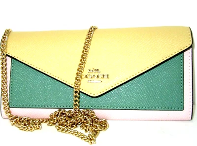 Coach 6685 New Envelope Crossbody Wallet Vanilla Pink Green Color block NWT $250 - Image 1 of 4