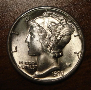 1938-D Mercury Silver Dime Gem BU Uncirculated FB Full Bands - Picture 1 of 4