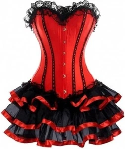 KUOSE Moulin Rouge Gothic Corsage Dress Corset Lace Skirt Plus Size Red/Black XL - Picture 1 of 5