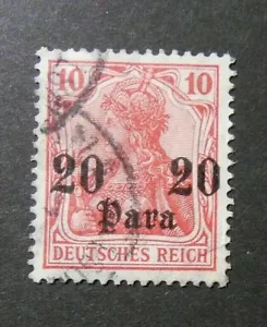 GERMANIA,GERMANY, KOLONIEN ,1905 Turkei"F Germania SVR" 20pa su 10pf Used Mi.37 - Imagen 1 de 1