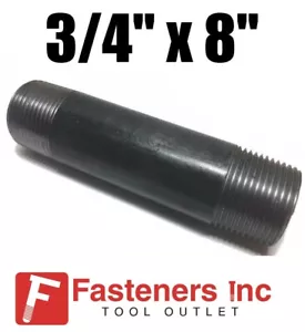 (Qty 1) 3/4" x 8" Black Malleable Pipe Nipple Gas Pipe Schedule 40 NPT - Picture 1 of 2