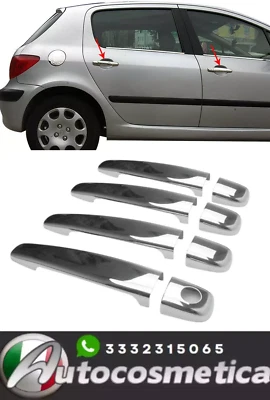 Cover maniglie portiere adesive acciaio cromo per Peugeot 307 HB SW 5P 2001-2008 - Immagine 1 di 4