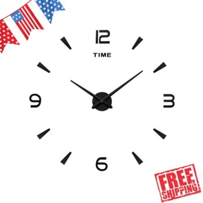 3D Mirror Surface Large Wall Clock Modern DIY Sticker Office Home Shop Decor New - Image 1 of 4